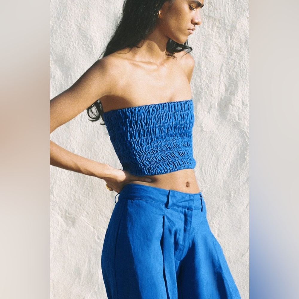 NWT Faithfull the Brand Linen Ruched LATIA Tube Top S